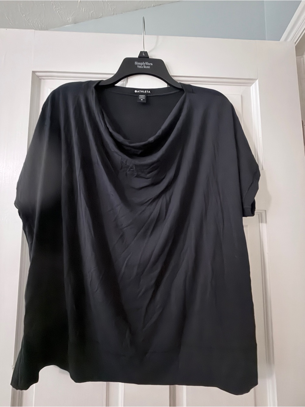 Athleta Black Draped Cowl Short Sleeve Tee